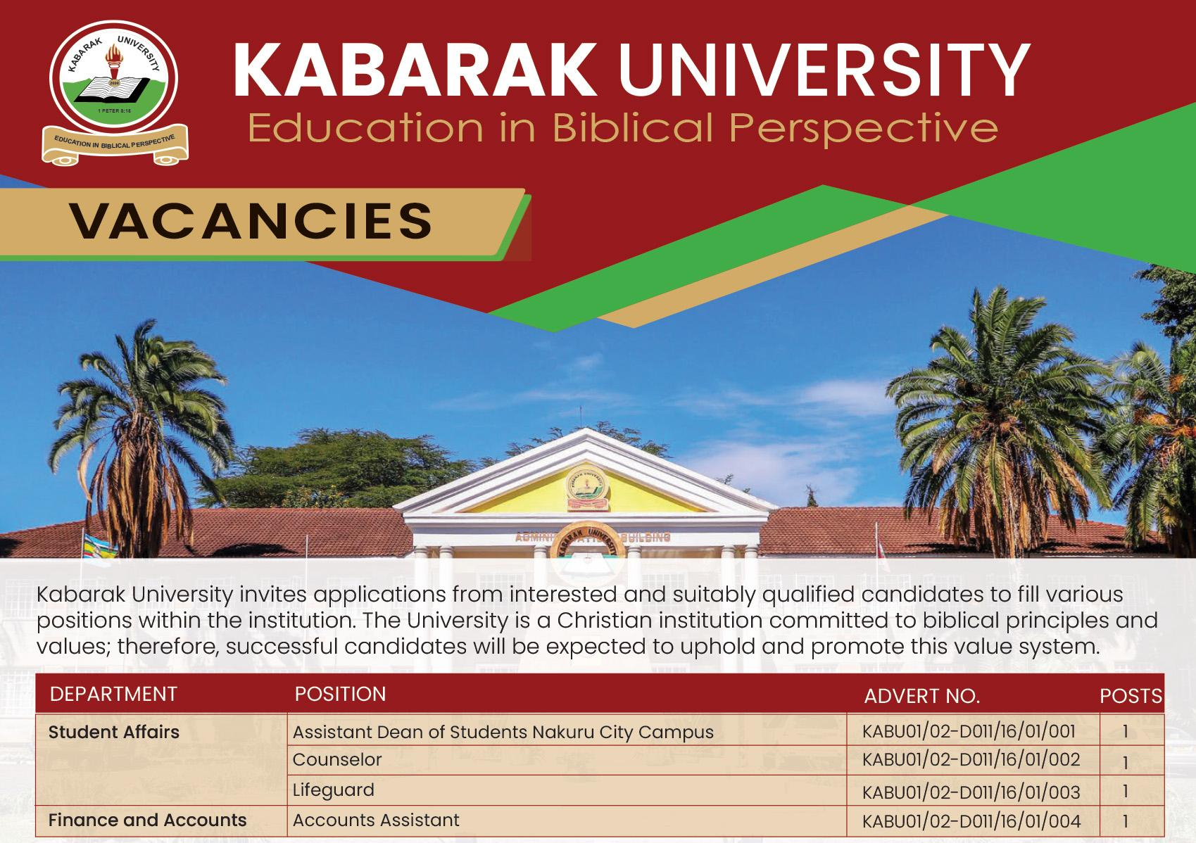 Job Vacancies: Student Affairs, Finance and Accounts